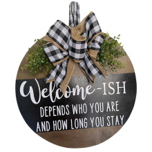 Wanddecoratie voor de veranda, geschikt voor buiten, decoratie voor alle seizoenen en feestdagen met natuurlijke eucalyptus en buffelruitlint,