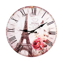 Paris Eiffel Tower Wall Clock with Easy Read Dial, Environmental Material Vintage Design Battery Powered Silent Non Ticking Wall Decor, Oil Painting A
