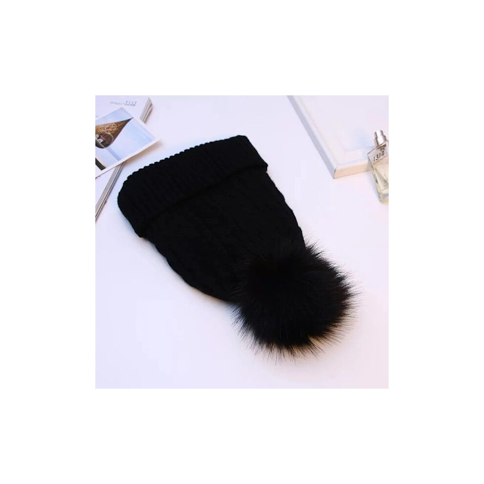 (Schwarz) Herbst Und Winter GroÃEr Fellbommel Dickes Fleecefutter Doppellagige Wolle Warmhalten Strickwaren
