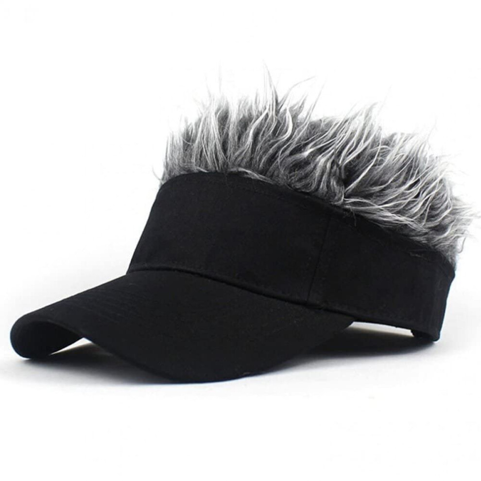 Men's Grey Novelty Spiked Hair Visor Sun Golf Hats Fake Wig Adjustable Peaked Baseball Caps