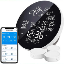 Fortschrittlicher WLAN-Wettertracker, App-Überwachung, Anzeige historischer Daten, digitales Thermometer mit elektronischer Uhr und Kalender,