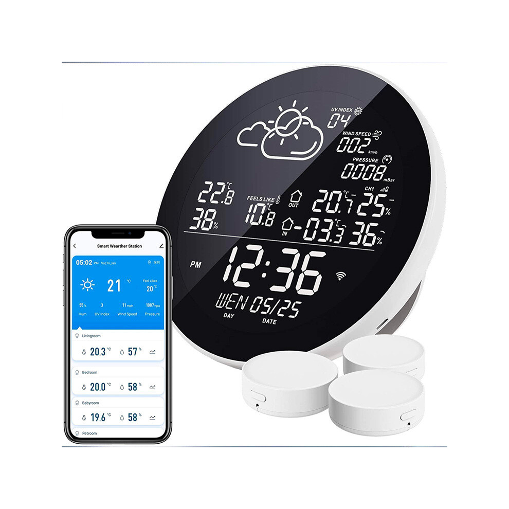 Advanced Wifi Weather Tracker, App Monitoring, Can View Historical Records, Digital Thermometer With Electronic Clock And Calendar, Led Backlit Screen 9094122243750