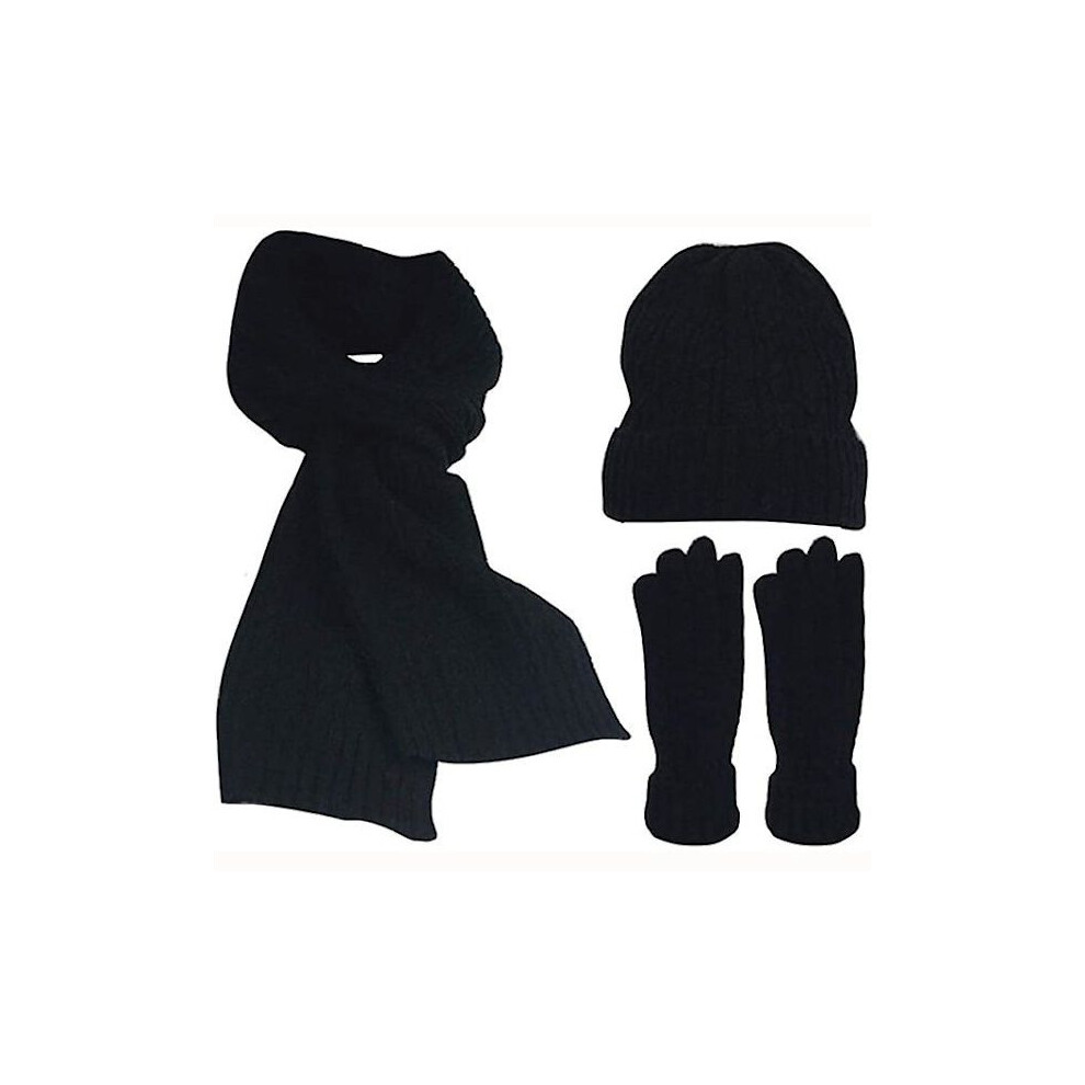 (Schwarz) Schal-Set WintermÃ¼Tze Schal Handschuhe Strickwaren Warmhaltende Schals Schlichte Einfarbige