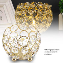 Crystal Gold Tea Light Candle Holder 8cm Elegant Wedding Decor