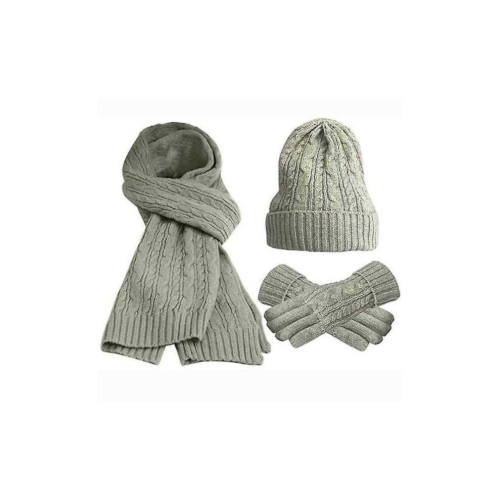 (Hellgrau) Schal-Set WintermÃ¼Tze Schal Handschuhe Strickwaren Warmhaltende Schals Schlichte Einfarbige