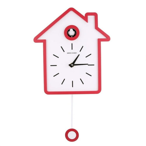 Battery Operated Cuckoo Clock, Silent Movement Wall Clock with Night Silence Function and Pendulum Swing, Modern Design Charming Cuckoo Feature for Ho