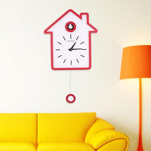 Battery Operated Cuckoo Clock, Silent Movement Wall Clock with Night Silence Function and Pendulum Swing, Modern Design Charming Cuckoo Feature for Ho 2
