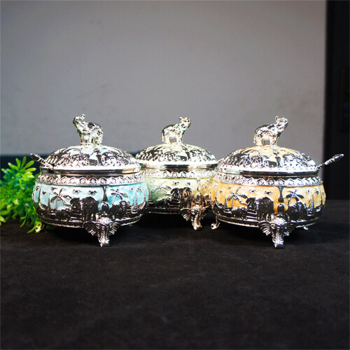 Elephant Shape Kitchen Container Alloy Texture-silver blue 2