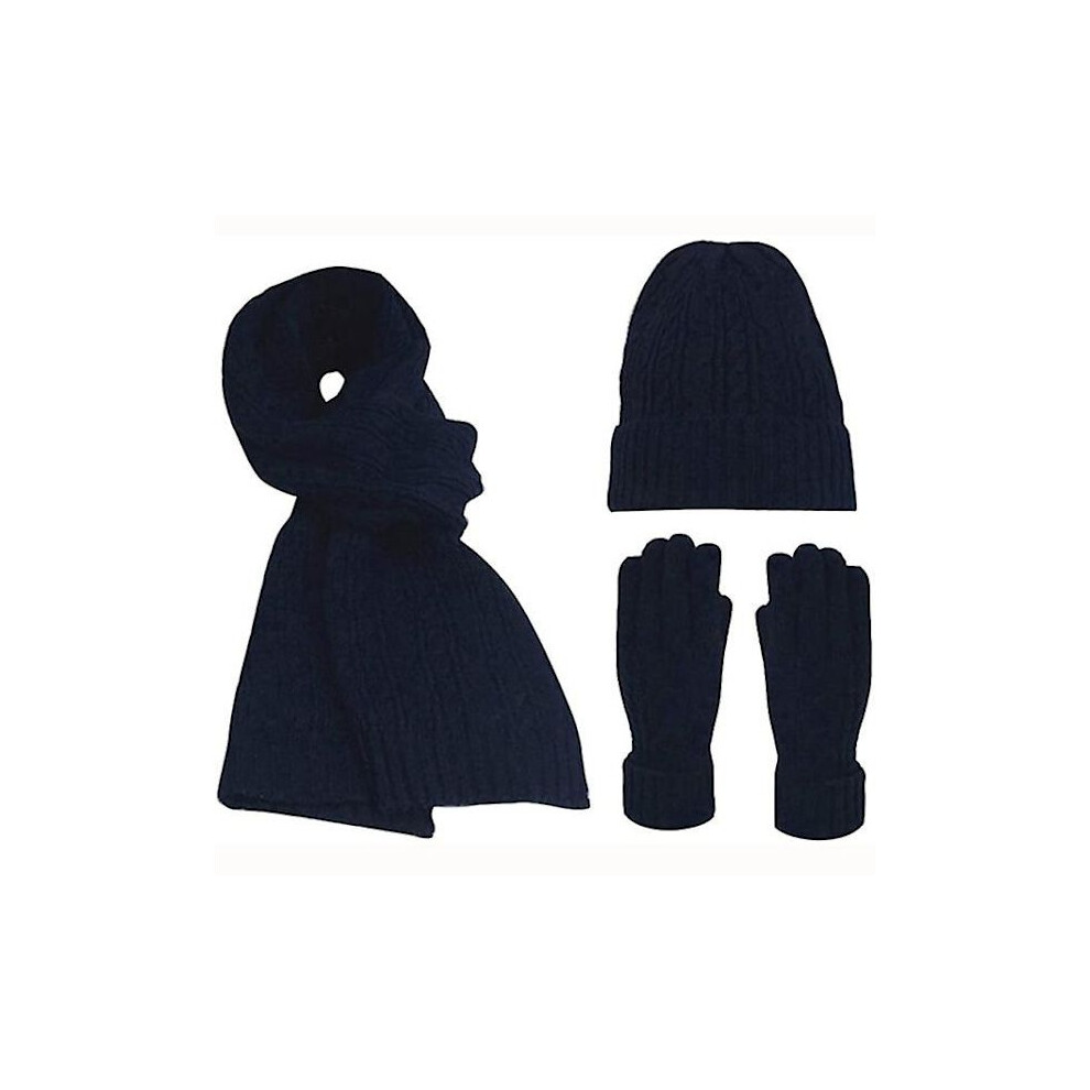 (Marineblau) Schal-Set WintermÃ¼Tze Schal Handschuhe Strickwaren Warmhaltende Schals Schlichte Einfarbige