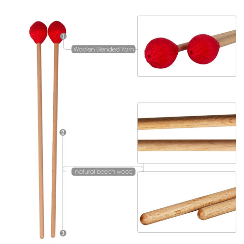 Middle Marimba Mallet Set 42cm Red Beech Handle Percussion Accessories