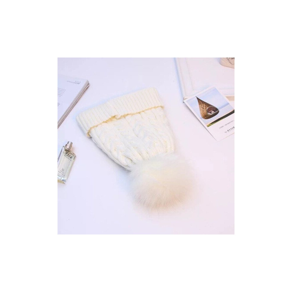 (WeiÃ) Herbst Und Winter GroÃEr Fellbommel Dickes Fleecefutter Doppellagige Wolle Warmhalten Strickwaren