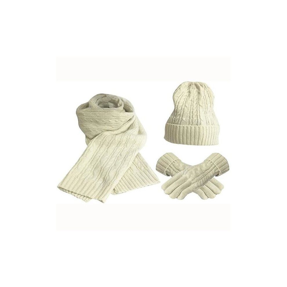 (WeiÃEs) Schal-Set WintermÃ¼Tze Schal Handschuhe Strickwaren Warmhaltende Schals Einfache Einfarbige