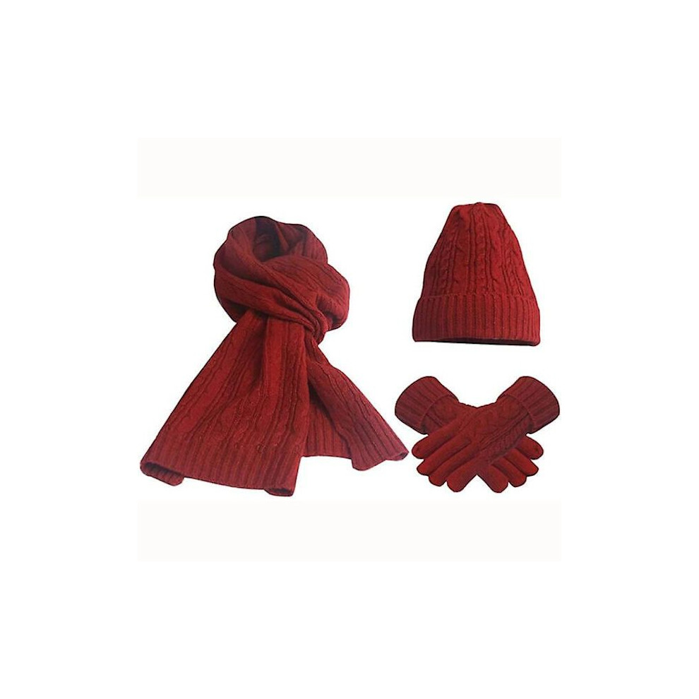 (Rot) Schal-Set WintermÃ¼Tze Schal Handschuhe Strickwaren Warmhaltende Schals Einfache Einfarbige Bekleidungsaccessoires