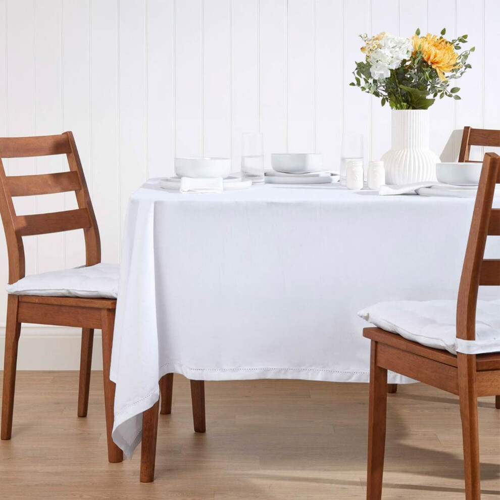 Homescapes (137 X 228 Cm, ) Plain Cotton Tablecloth White