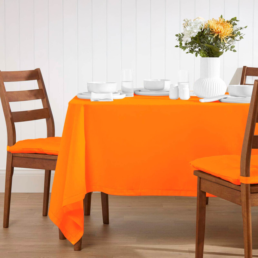 Homescapes (137 X 228 Cm, ) Plain Cotton Tablecloth Orange