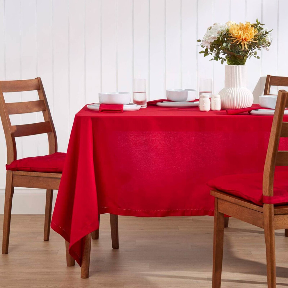 Homescapes (137 X 228 Cm, ) Plain Cotton Tablecloth Red