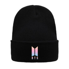 BTS weiche Strickmütze, warme Wintermütze aus Wolle, schwarz - Perfekt
