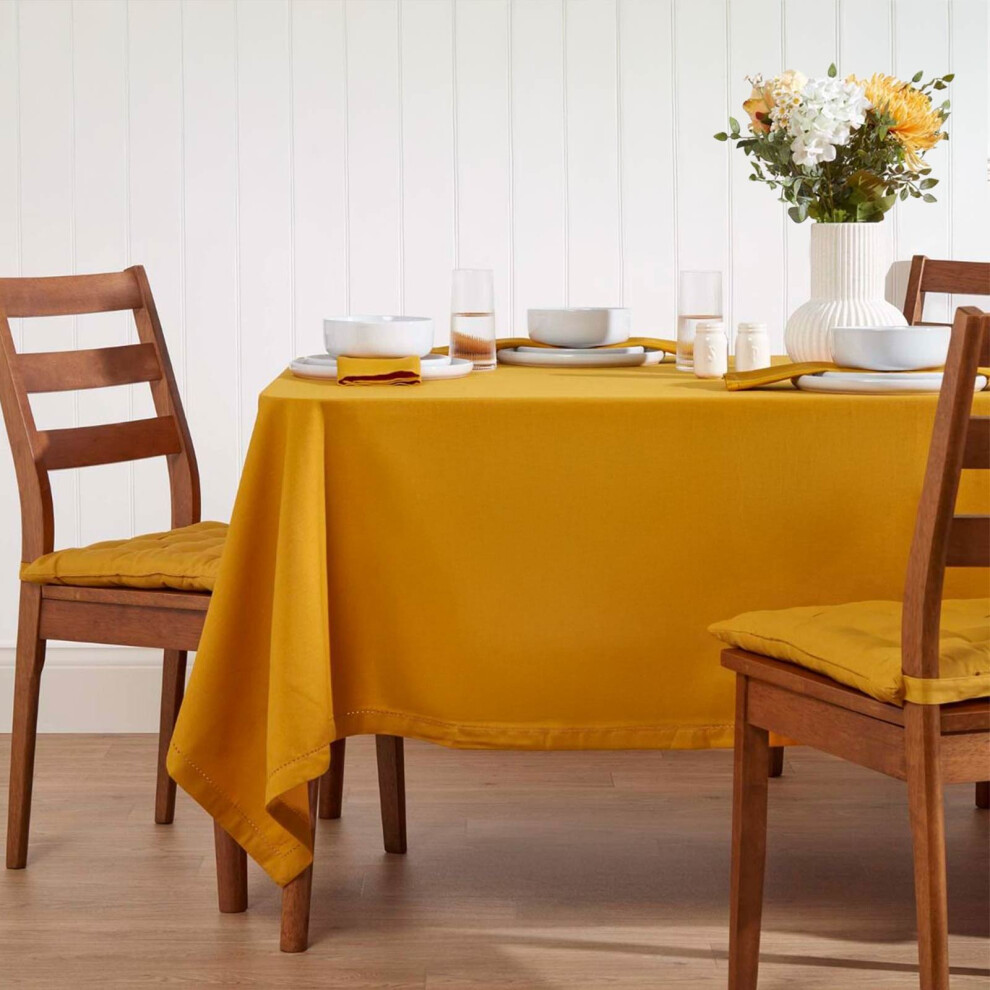 Homescapes (178 X 300 Cm, Mustard) Plain Cotton Tablecloth
