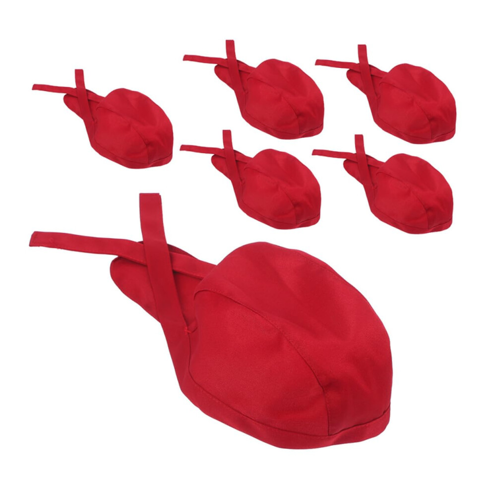 Chef Hats 6Pcs Adjustable Breathable Unisex Chef Hat With Rope Red For Restaurant Catering 9067246076726