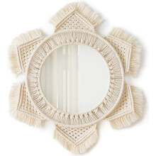 Decorative Wall Art for Boho Chic Spaces, Easy Hanging Intricate Macrame Circle Mirror Home Decor