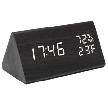 Sveglia in legno con luce LED, 3 livelli di luminosità, allarmi multipli, 12x7x4 cm, ideale per qualsiasi stanza.