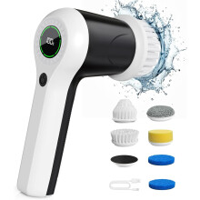 Electric Spin Scrubber, Battery Level Display 2 Speeds Electric Scrubber for Cleaning with 6 Replaceable Heads(White)