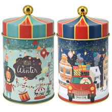 Set of 2 Christmas Metal Storage Tins Festive Cookie Biscuit Baking Gift Boxes
