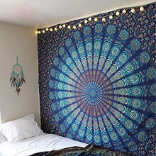 Arazzo da parete in stile Boho con motivo pavone mandala, decorazione mistica psichedelica per interni ed esterni, 150 * 200 cm, tessuto di cotone