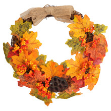 Herfstkrans voor de voordeur, Thanksgiving-decoratie, handgemaakte decoratieve krans met esdoornbladeren, pompoenen en bessen. Geschikt voor...