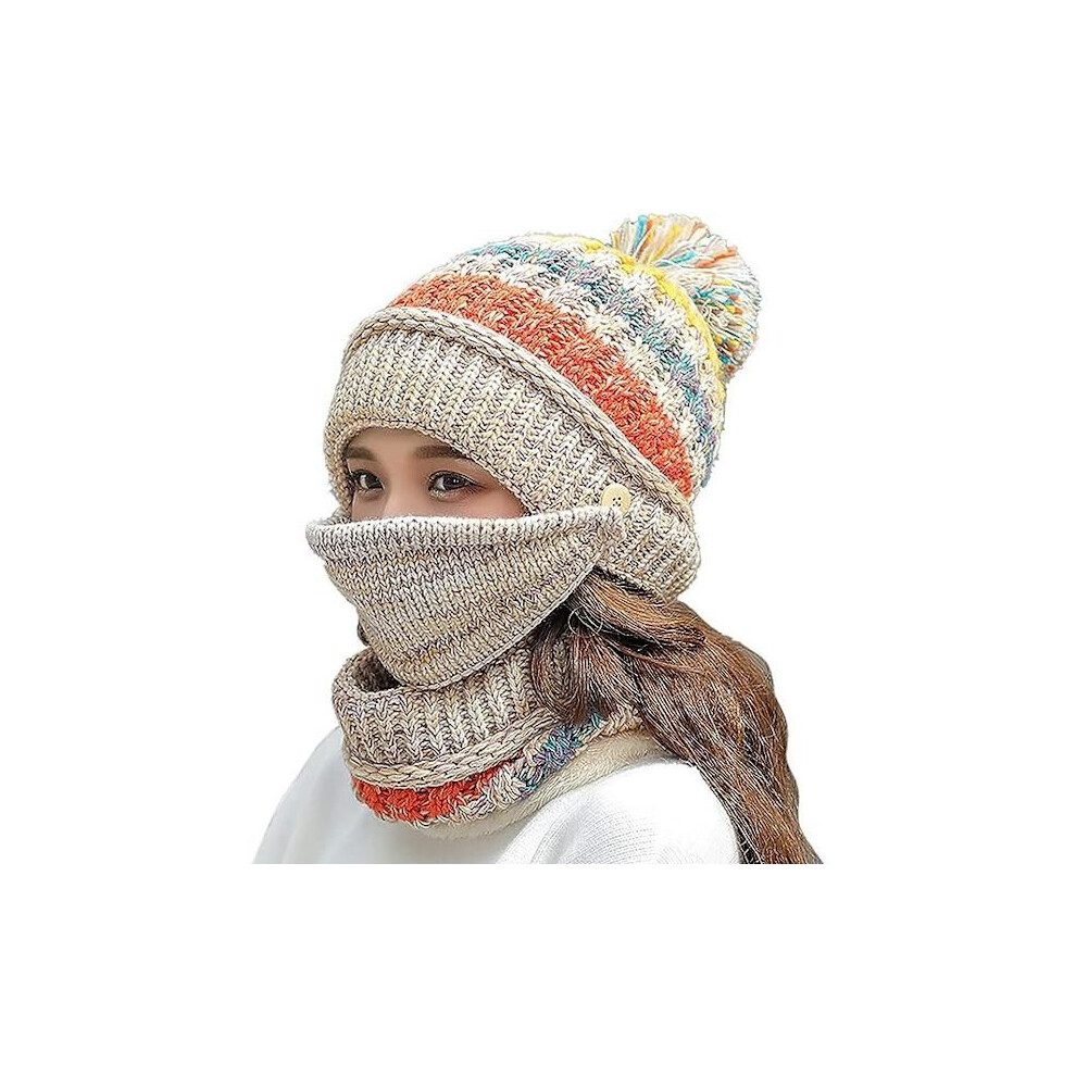 WintermÃ¼Tze, Schal Und Maske FÃ¼R Damen 3-In-1 FleecegefÃ¼Ttert Strickwarm B