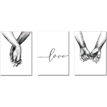 Canvastavlor, alltid tillsammans-set, kärlek och hand-posters, firar kärlek, miljövänlig heminredning, minimalistisk stil för sovrum