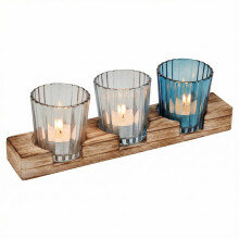 3 Coloured Glass Tea Light Holders Votive Candle Set Home Table Centerpiece Decor