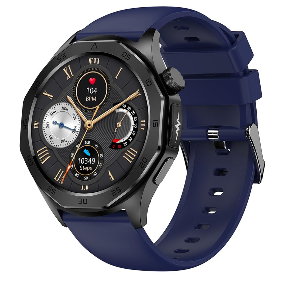 Stainless Steel With Silicone Strap Smartwatch Amoled Display Ip68 Waterproof Tooth 5.2 Android Ios Ecg Ppg Blue 9067246077051