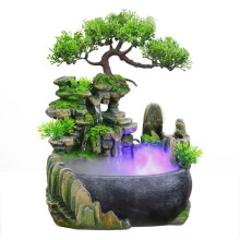 Tischbrunnen im Bonsai-Design, Mini-Wasserfall für den Schreibtisch, Entspannungselement für drinnen mit Steingarten und LED-Beleuchtung,