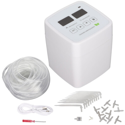 Self Watering System For Indoor Plants With Programmable Timer, Automatic Drip Irrigation Kit Featuring Dual Pumps And Adjustable Flow Control