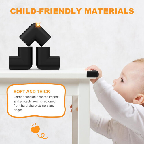 (Black) Baby Proofing Corner Guards, 16 Pack Pre-Taped Table Corner Protector for Baby 1