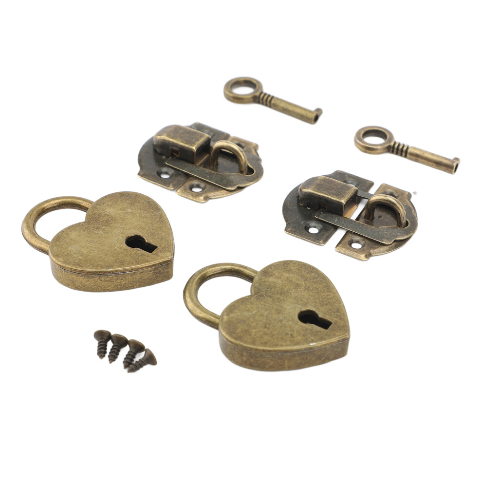 Wooden Box Hasp Latch Padlock Set With Heart Shaped Locks, Antique Zinc Alloy 4631364214022