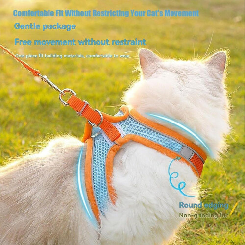 Cat Harness EscapeProof Adjustable Soft Mesh Vest Reflective Strips Black M Cat Walking Harness 2