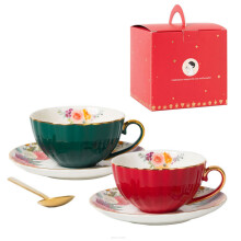 Delicate Light Luxurious Ceramic Coffee Cup-Deep red green 3