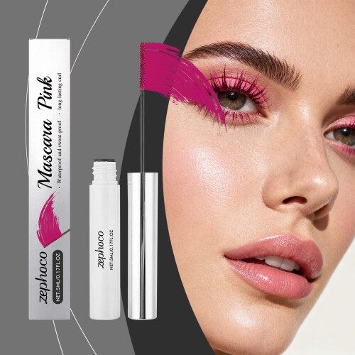Rosa Wimperntusche, leichte Locken, wischfest 1