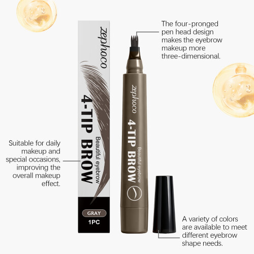Grey Four-Pronged Waterproof Eyebrow Pencil, 3D Shape, Natural Lines 2