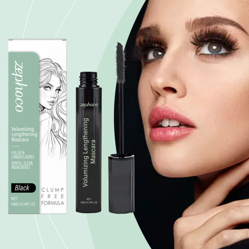 Schwarze Wimperntusche, voluminös, lang anhaltend, wellig 1