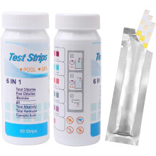 6-in-1 Pool- und Spa-Wasserqualitätsanalysator, hochpräzise Teststreifen für pH-Wert, Chlor, Alkalität, Cyanursäure, Härte, geeignet für