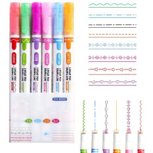 6farbige Kurvenstifte für Notizen, Curve Textmarker Stift Set für Kinder Journaling Notizen,Marker Leuchtstifte, Mildliner Brush Pen Pastell für