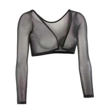 (L, Black) Seamless Arm Shaper Short Cropped Navel Mesh Cardigan Plus Size Arm Shaper