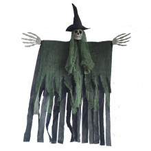 (Green) 2023 Halloween Hanging Skeleton Flying Ghost With Witch Hat Outdoor Decor Skull Decoration