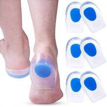 (L, Blue) 3 Pairs Gel Heel Cups Plantar Fasciitis Inserts, Silicone Gel Heel Pads For Heel Pain, Bone Spur & Achilles Pain