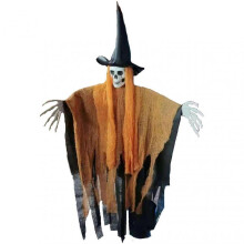(Orange) 2023 Halloween Hanging Skeleton Flying Ghost With Witch Hat Outdoor Decor Skull Decoration