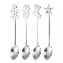(Silver) Xmas Dessert Spoon Set Elegant Rustproof Flatware Set for Home Kitchen