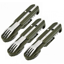 (3pcs) Multifunctional Stainless Steel Flatware Rustproof Food Grade Safety Cutlery for Camping Hiking